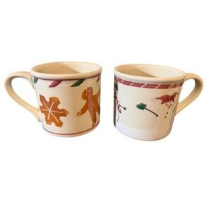 Starbucks Hartstone Hand Painted Christmas Mugs Gingerbread and Snowman Set of 2
